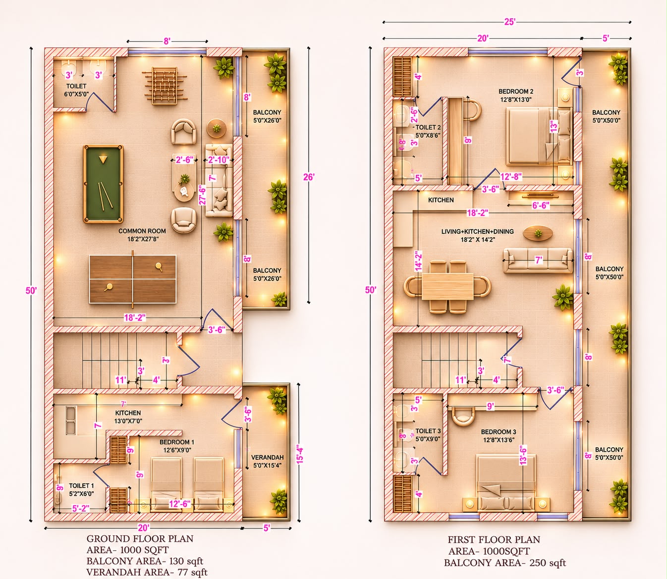 Proposed ground and first floor plans for the single unique villa